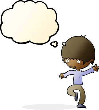 Bir insan tarafından çizilmiş düşünce baloncuğuyla panikleyen bir adam.