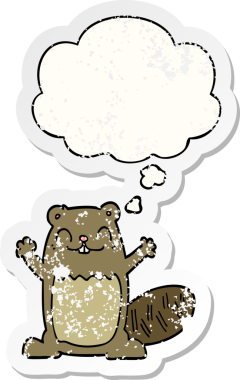 Düşünce baloncuklu çizgi film kunduzu insan tarafından çizilmiş yıpranmış bir çıkartma.