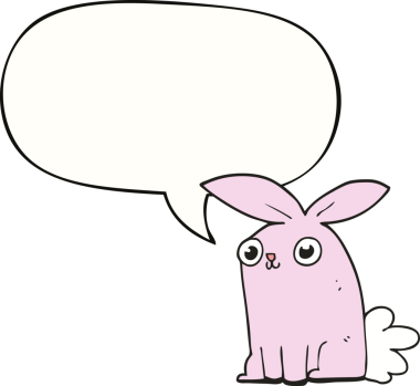 Bir insan tarafından çizilmiş konuşma balonlu çizgi film tavşanı.