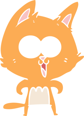 Bir insan tarafından çizilmiş komik düz renkli çizgi film kedisi.