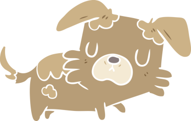 Bir insan tarafından çizilmiş düz renkli çizgi film köpeği.