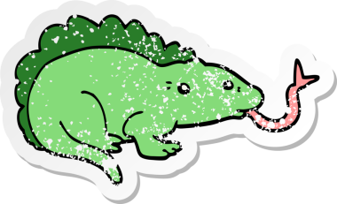 Bir insan tarafından çizilmiş karikatür kertenkelesinin sıkıntılı çıkartması.