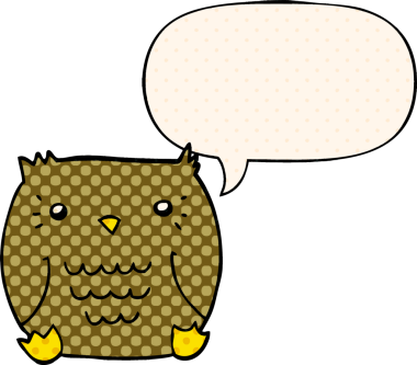 bir insan tarafından çizilmiş çizgi roman tarzında konuşma baloncuğu olan çizgi film baykuşu