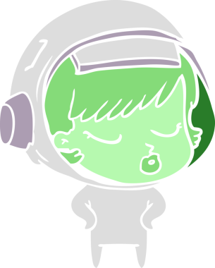 Düz renkli çizgi film. Bir insan tarafından çizilmiş güzel astronot kız.