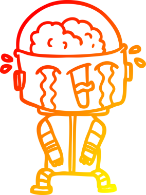 Bir insan tarafından çizilmiş, karikatür ağlayan robot çizimi.