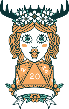 Retro Dövme Tarzı İnsan Druid Bir insan tarafından çizilmiş doğal 20 rulo ile