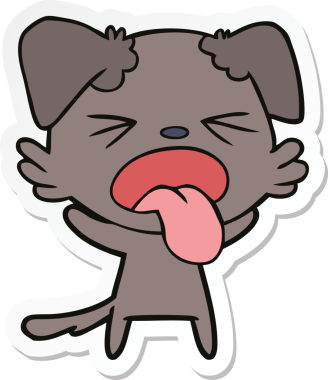 Bir insan tarafından çizilmiş tiksindirici bir köpeğin çıkartması.