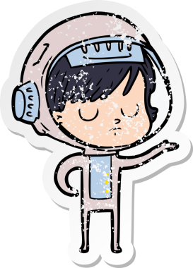 Bir insan tarafından çizilmiş karikatür astronot kadının sıkıntılı çıkartması.