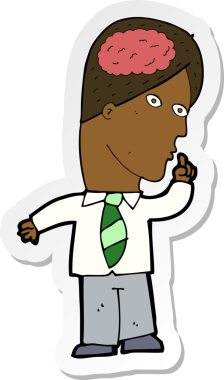 Bir insan tarafından çizilmiş koca beyinli bir karikatür işadamının çıkartması.