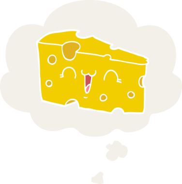 Düşünce baloncuklu çizgi film peyniri insan tarafından çizilmiş.