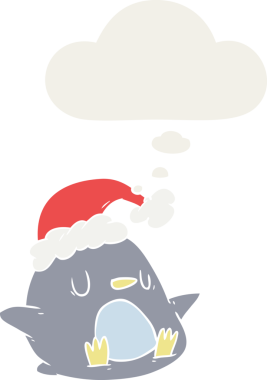 Bir insan tarafından çizilmiş düşünce baloncuğu olan sevimli penguen çizgi filmi.