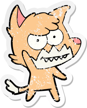 Bir insan tarafından çizilmiş sırıtan tilki çizgi filminin sıkıntılı çıkartması.