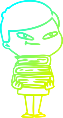 Bir insan tarafından çizilmiş kitapları olan çizgi film çocuğu çizimi.