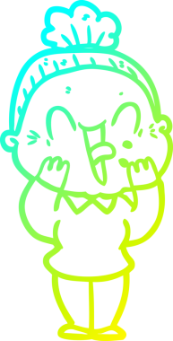 Bir insan tarafından çizilmiş, mutlu, yaşlı bir kadının çizimi.