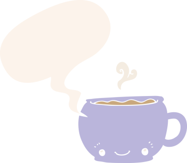 Bir insan tarafından çizilmiş eski moda konuşma baloncuklu sıcak kahve.