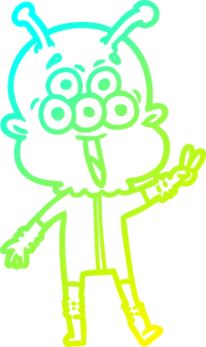 Bir insan tarafından çizilmiş, mutlu bir uzaylı çizgi filminin soğuk gradyan çizimi.