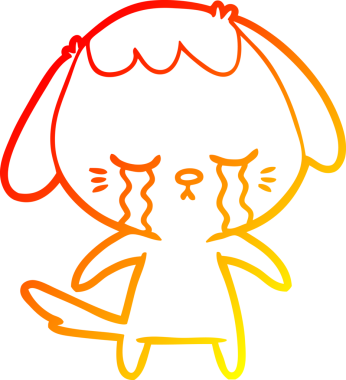 Bir insan tarafından çizilmiş, ağlayan bir köpeğin sıcak çizgi çizgisi.