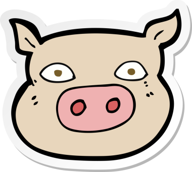 Bir insan tarafından çizilmiş domuz suratlı bir çizgi film çıkartması.