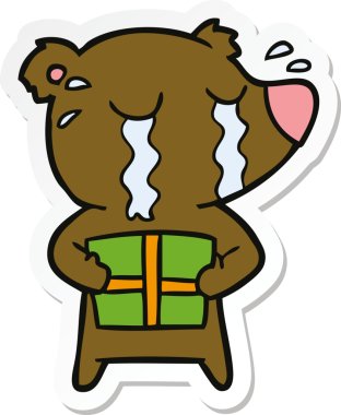 Bir insan tarafından çizilmiş ağlayan bir ayının çıkartması.