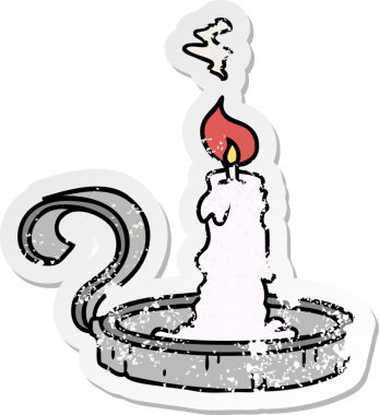 Bir mum tutacağının karalama karikatürü ve bir insan tarafından çizilmiş bir mum.