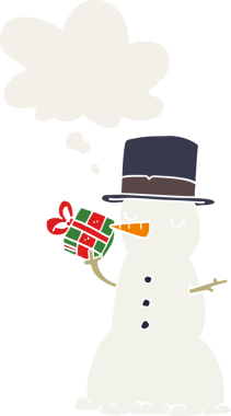 Düşünce baloncuğu olan kardan adam insan tarafından çizilmiş.