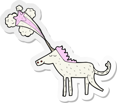 Bir insan tarafından çizilmiş sihirli bir tek boynuzlu atın çıkartması.