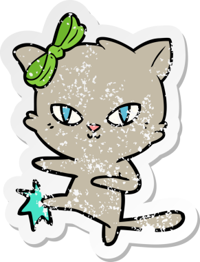 Bir insan tarafından çizilmiş şirin bir çizgi film kedisinin sıkıntılı çıkartması.