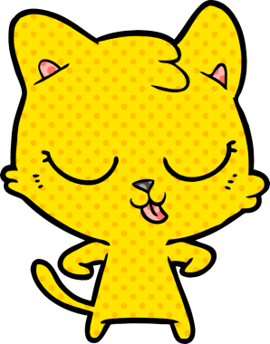 Bir insan tarafından çizilmiş mutlu çizgi film kedisi.