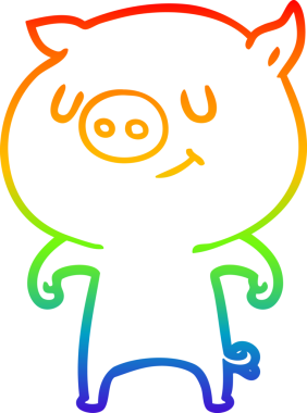 gökkuşağı gradyan çizimi mutlu çizgi domuz çizimi bir insan tarafından çizilmiş