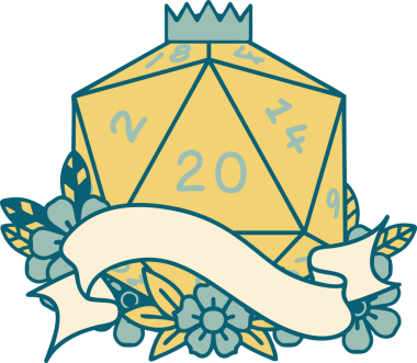 Retro Dövme Biçimi Doğal 20 D20 zar bir insan tarafından çizildi