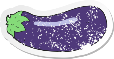 Bir insan tarafından çizilmiş patlıcan çizgi filminin gerilimli etiketi.