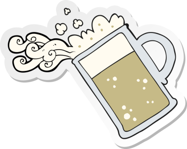 Bir insan tarafından çizilmiş bira dolu bir karikatür çıkartması.