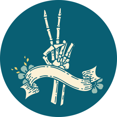 İskelet sancağına sahip dövme stili simgesi Bir insan tarafından çizilmiş barış işareti