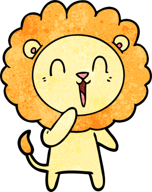 Bir insan tarafından çizilmiş gülen aslan çizgi filmi.