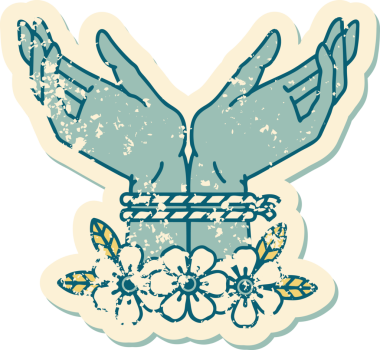 Bir insan tarafından çizilmiş, sembolik dövmeli el resmi.