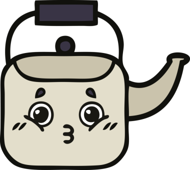 Bir insan tarafından çizilmiş tatlı bir çaydanlık karikatürü.