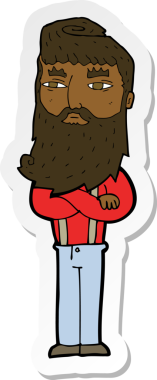 Bir insan tarafından çizilmiş sakallı, ciddi bir karikatür çıkartması.