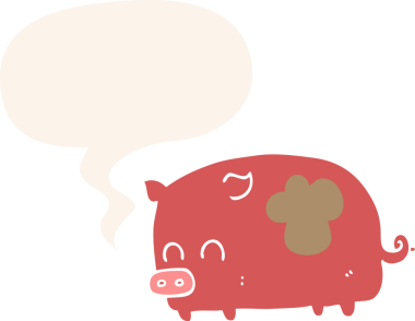 Bir insan tarafından çizilmiş eski moda konuşma baloncuklu şirin domuz.