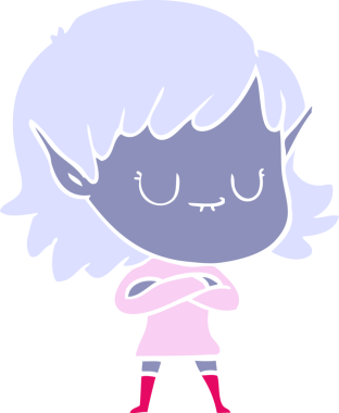 Bir insan tarafından çizilmiş mutlu düz renkli çizgi film elf kızı