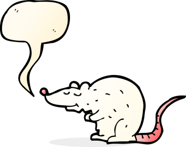 Bir insan tarafından çizilmiş konuşma balonlu çizgi film faresi.
