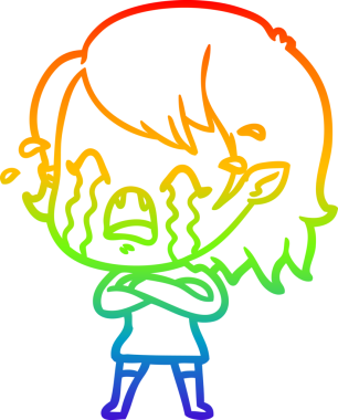 Gökkuşağı gradyan çizimi bir insan tarafından çizilmiş ağlayan vampir kız çizgi