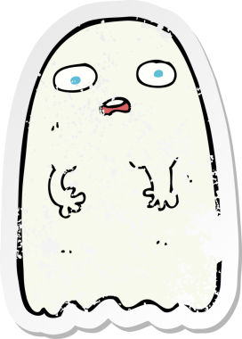 Bir insan tarafından çizilmiş komik bir karikatür hayaletinin gerilmiş çıkartması.