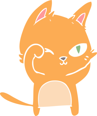 Bir insan tarafından çizilmiş düz renkli çizgi film kedisi.