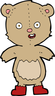 Çizmeli mutlu oyuncak ayı bir insan tarafından çizilmiş.