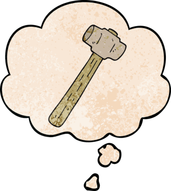 Bir insan tarafından çizilmiş grunge desenli baloncuklu çizgi film balyozu.