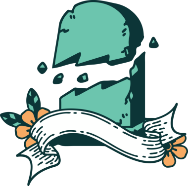 Bir insan tarafından çizilmiş kırık bir mezar taşının dövmesi.