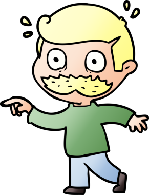 Çizgi filmdeki bıyıklı adam bir insan tarafından çizilmiş.