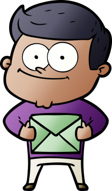 Bir insan tarafından çizilmiş bir mektup tutan mutlu bir adam.