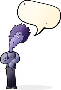 Bir insan tarafından çizilmiş, konuşma balonu olan bir vampir.