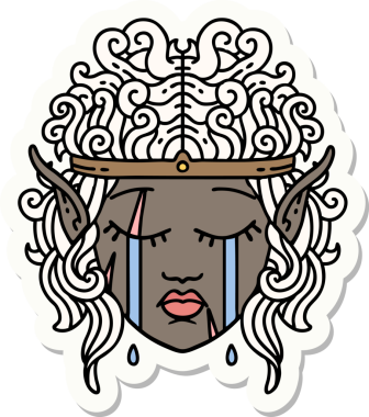 Bir insan tarafından çizilmiş ağlayan barbar bir elf karakterinin çıkartması.